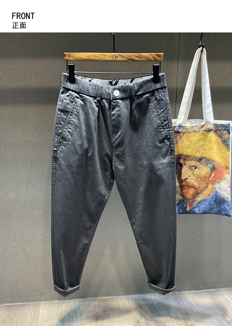 卡其色男裤夏季薄款潮牌棉料工装裤男宽松直筒休闲裤男九分哈伦裤