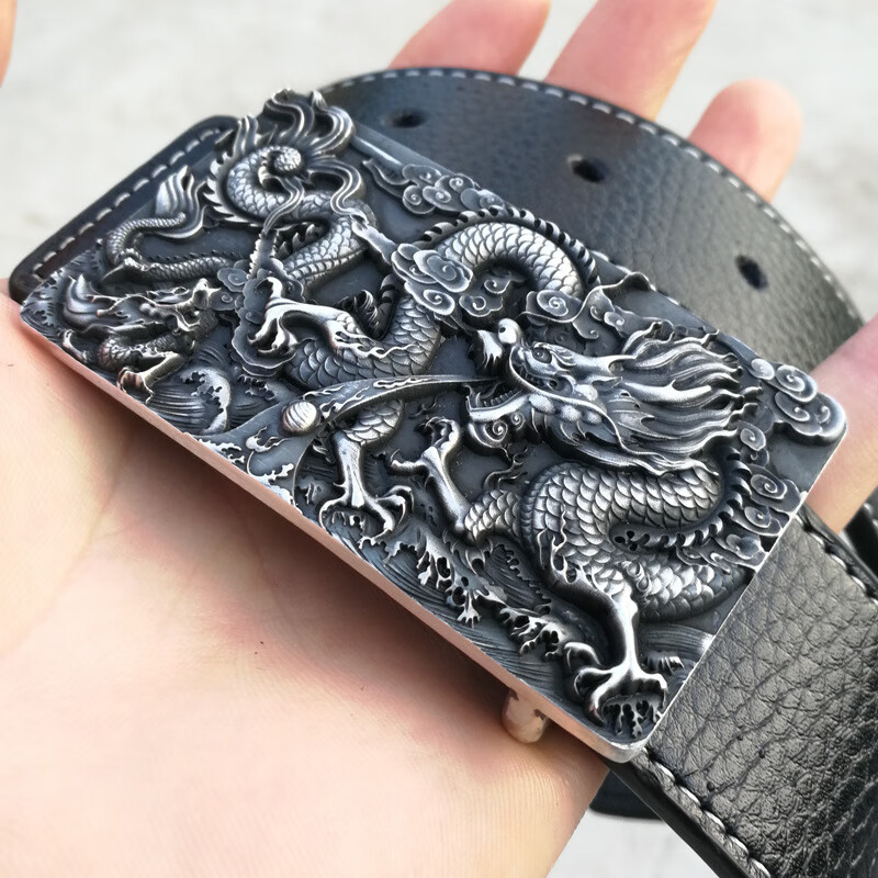 999纯银手工腰带扣皮带男平滑扣龙银皮带扣头男士裤腰带头男士皮带扣