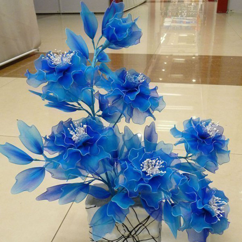 丝网花材料套装8朵牡丹花材料包 蓝白双色 丝网花材料包丝袜花套包