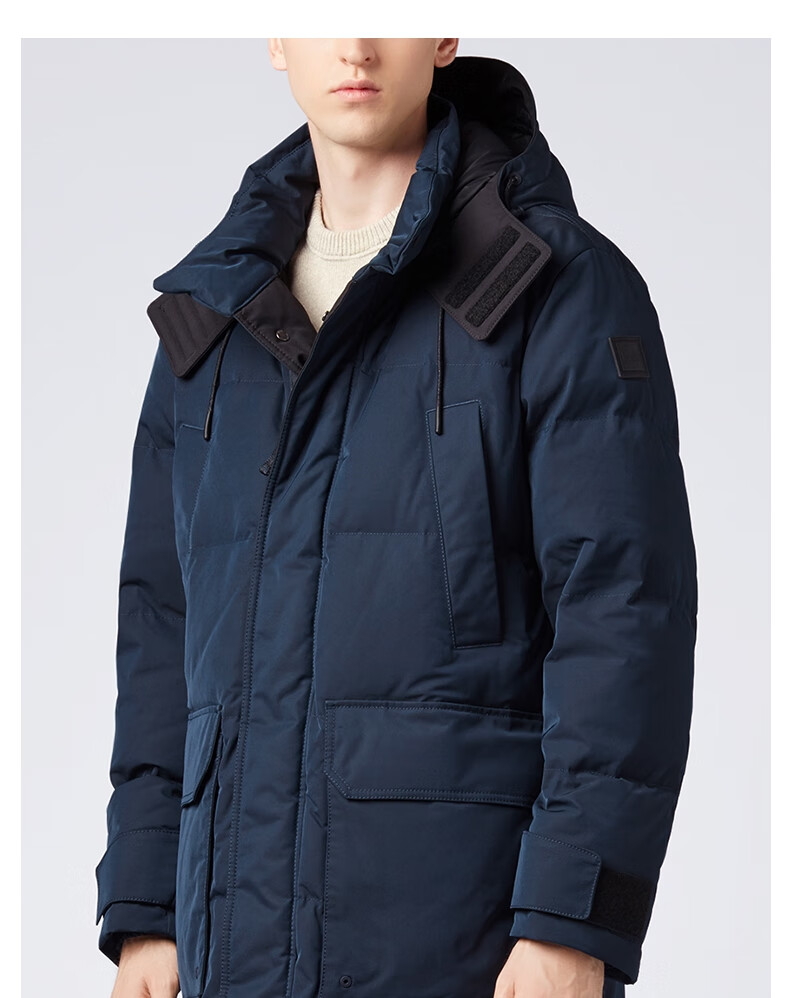 hugo boss雨果博斯男士经典保暖长款防风连帽羽绒服外套 001-黑色 52