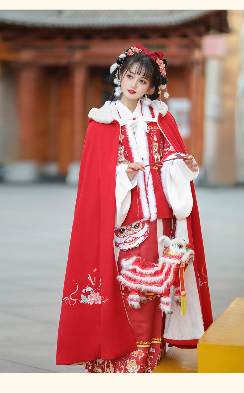 优娑汉服女2021秋冬新款原创明制披袄加绒加厚中国风拜年马面裙刺绣