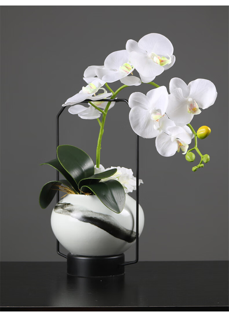 骄意现代新中式蝴蝶兰仿真花艺器摆件样板房家居客厅书房禅意软装饰品