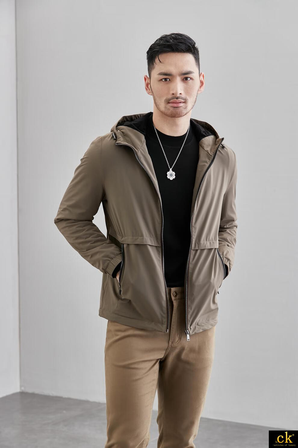 国际bcck轻奢品牌男装秋季高品质休闲外套防风保暖面料色修身连帽夹克