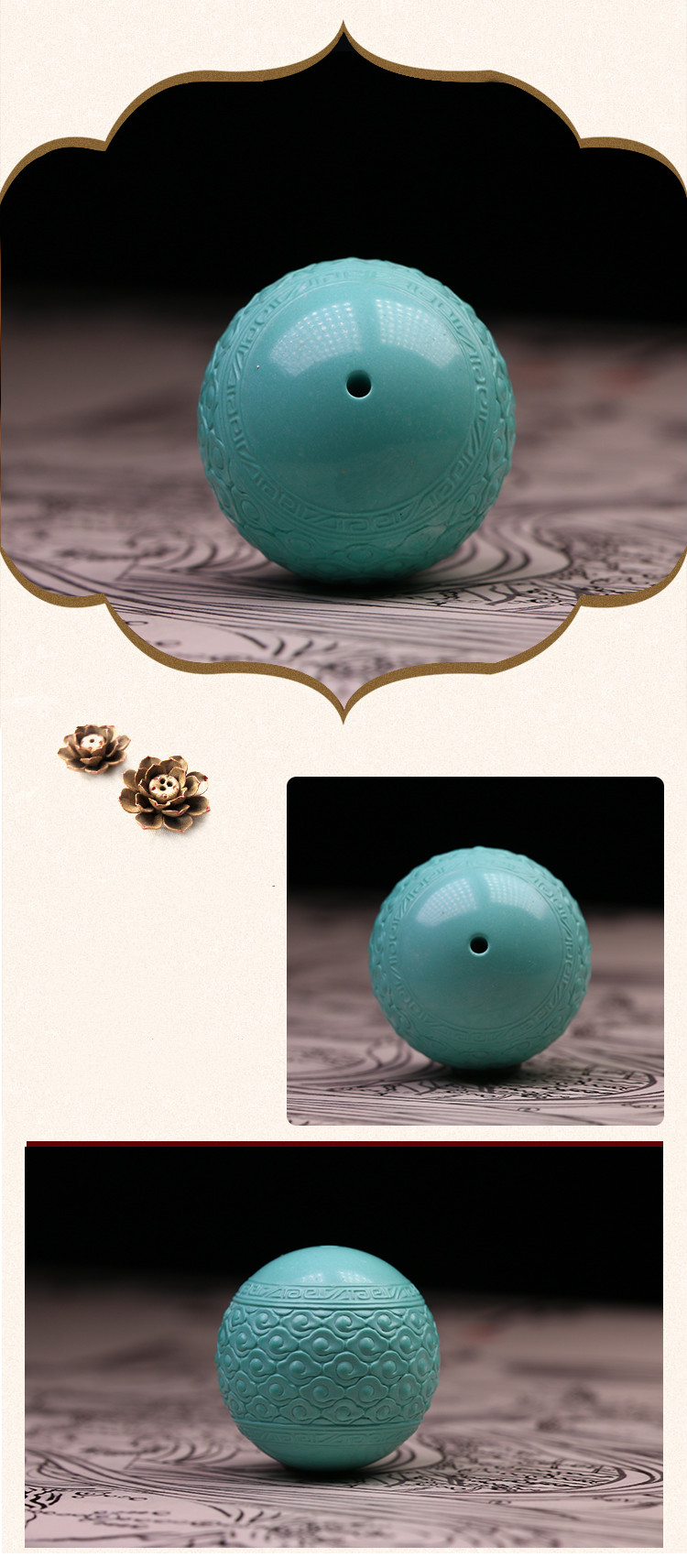 思梵奴绿松石云纹珠配珠原矿湖北单珠高瓷圆珠珠子苏工雕刻单颗直径13