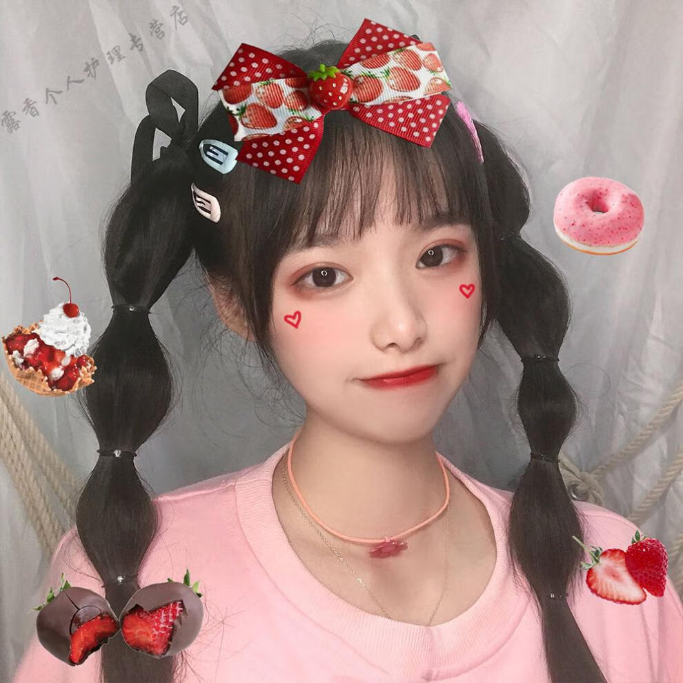 泡泡双马尾假发女长直发网红lolita软妹萝莉绑带式葫芦麻花高辫子 浅