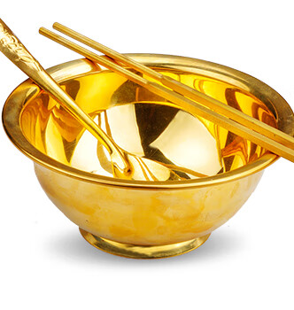 铜碗铜勺铜筷子铜餐具铜勺子金碗套装金饭碗家居摆件 普通黄铜碗筷勺