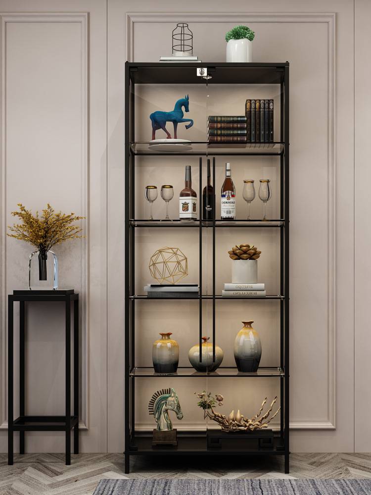 茶色玻璃酒柜现代简约轻奢后现代金属玻璃酒柜家用展示柜办公室陈列柜