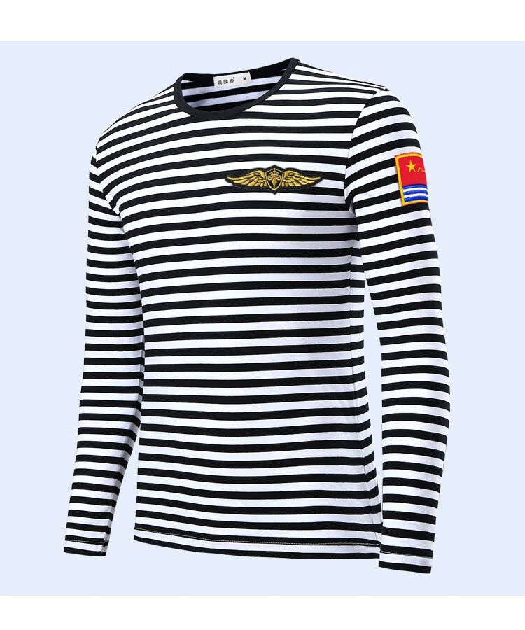 海军衫军训服t恤秋冬蓝色海军条纹长袖t恤情侣装夏装纯棉海魂衫圆领