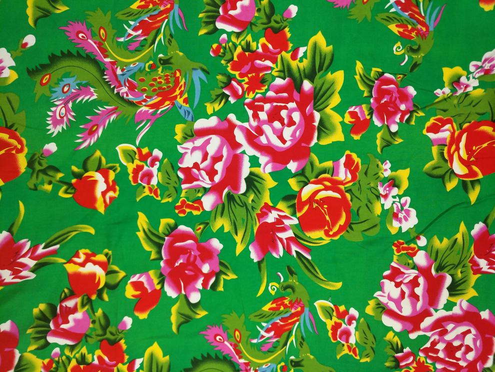 布头处理纯棉布头东北大花布凤凰牡丹装饰绸人造棉面料酒店农家乐装修