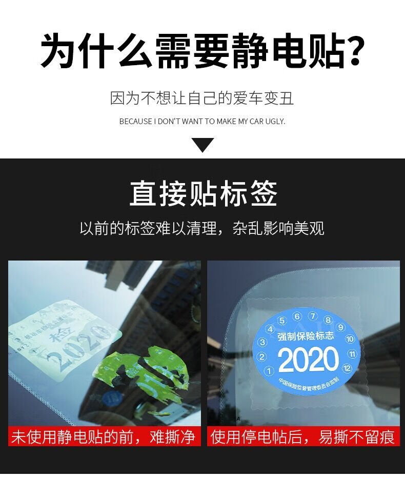 fgacctsong禮品汽車靜電貼年檢貼前擋玻璃標誌貼膜年審保險貼用品加厚