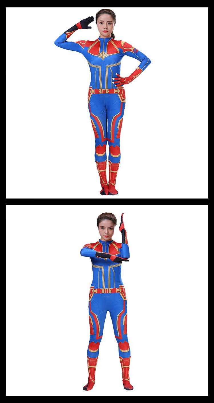万圣节服装 成人儿童cosplay复仇者联盟连体紧身衣 惊奇队长(天蓝色)