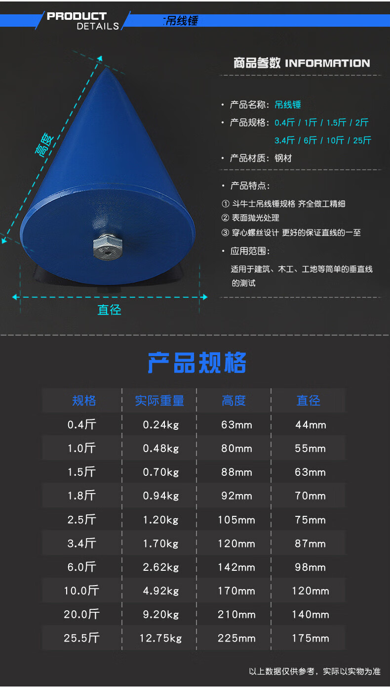 吊線錘線鉛錘線墜吊錘建築工地用10斤20斤30斤50斤吊線墜線陀線垂 20