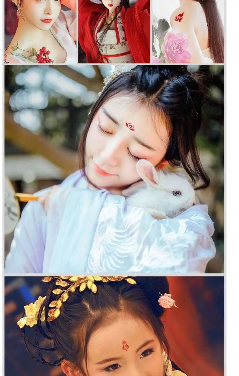 miqiao古装额头印花眉心贴汉服古风宝宝纹身贴持久防水儿童红点花钿额