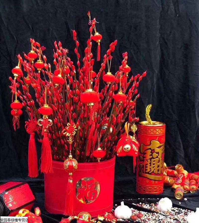 园艺秀色天地大福桶新年红色喜庆抱抱桶冬青鲜花插花干