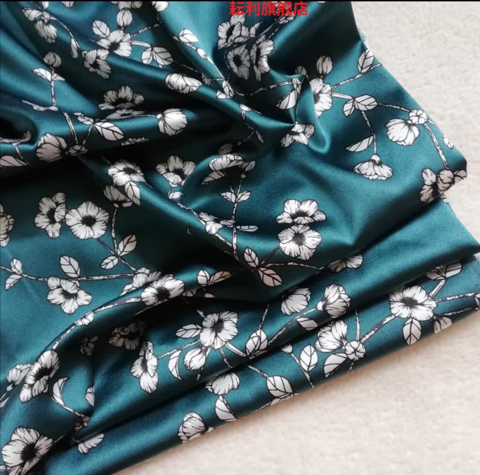 高档桑蚕丝布头高端重磅桑蚕丝绸20姆米布头丝绸弹力缎喷绘印红花旗袍
