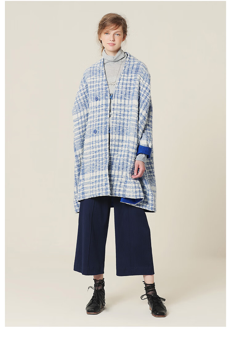 ein言羊毛格子外套女装2020年秋原创轻熟风气质文艺保暖毛呢大衣女