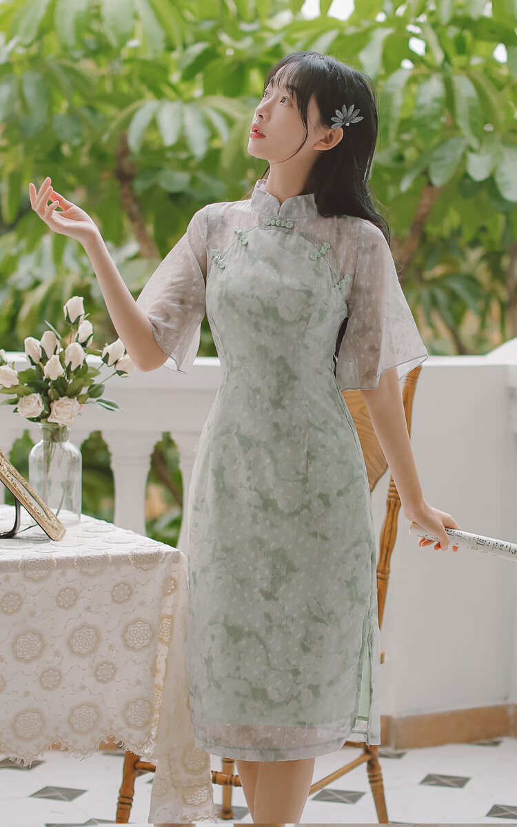 余芷初高中生大学生少女裙复古国风印花改良旗袍裙2021夏季新款文艺小