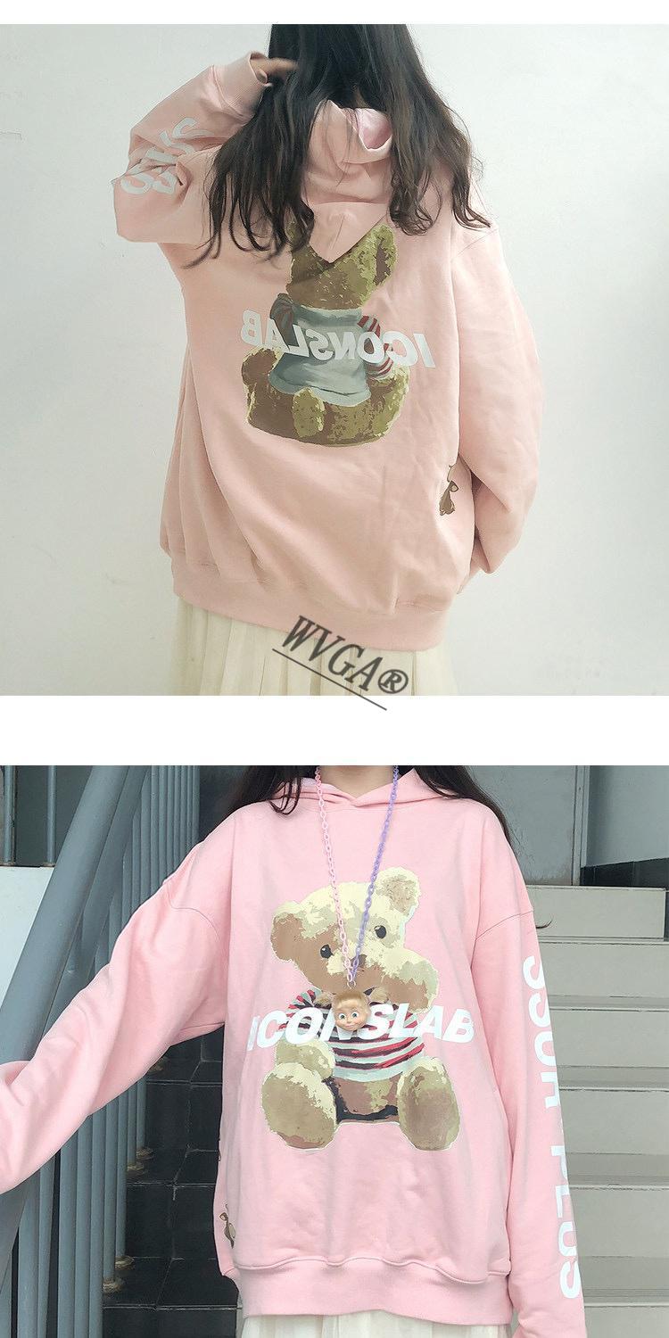 wvga ssur plus 联名 iconslab小熊卫衣男女情侣潮牌宽松连帽衫 白色