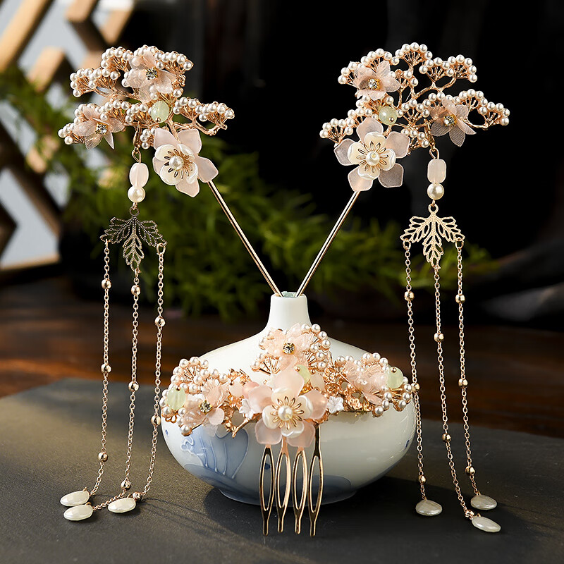 博皓定制汉服头饰流苏步摇簪子套簪超仙古风发饰全套对簪头冠发簪古装