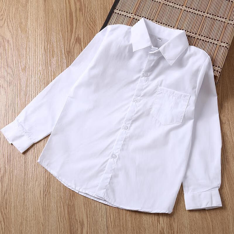 男童白衬衫长袖涤棉免烫白衬衣女孩儿童装中大童学生校服演出班服短袖