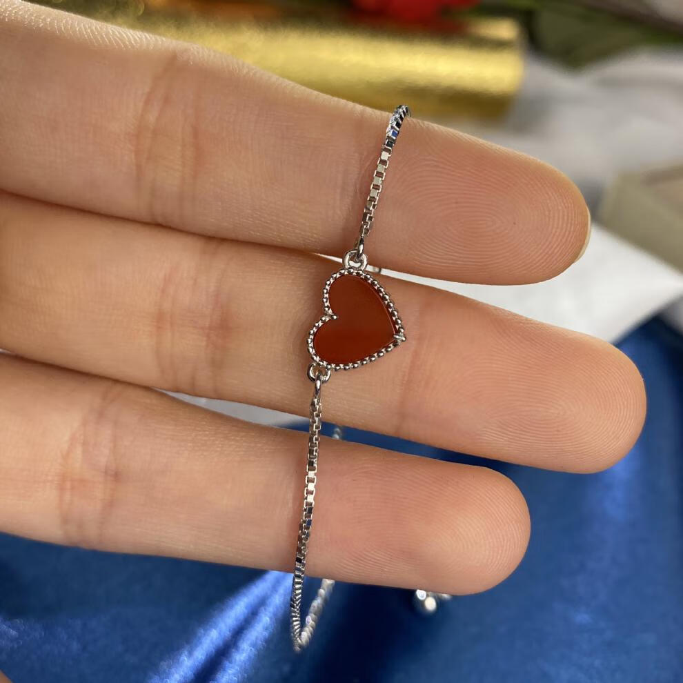 法玛莎2020新款纯银手链盒子链长度可调节时尚简约百搭款女饰品 红色