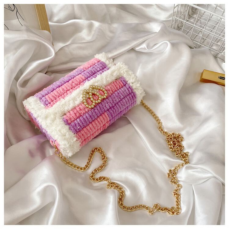 冰条包毛线手工编织自制冰条线包包diy材料包针织手织格子单肩斜挎