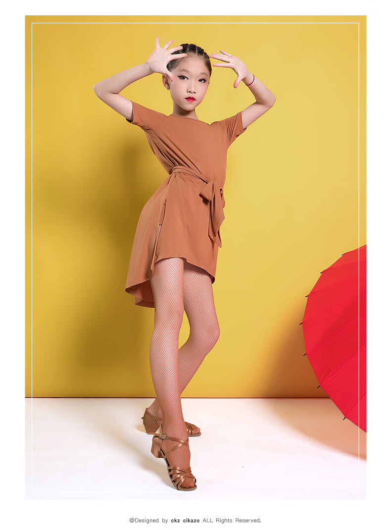 拉丁舞裙宽松 儿童拉丁舞练功服装 少儿胖女中大童宽松显瘦考级裙舞蹈