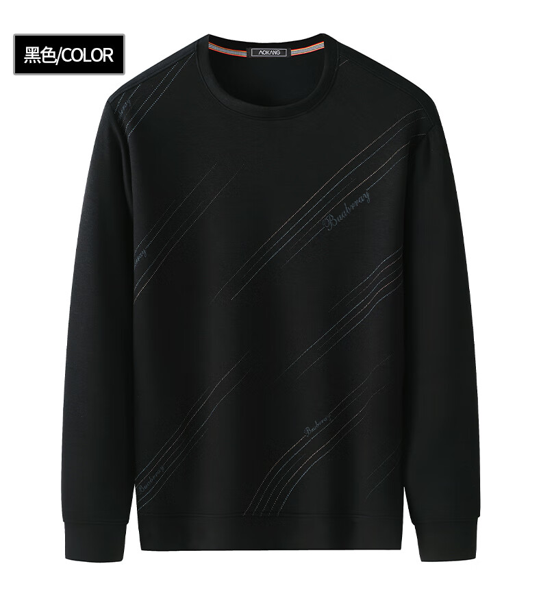 奥康长袖圆领卫衣男 秋季休闲百搭男士打底衫个性印花宽松大码上衣 l