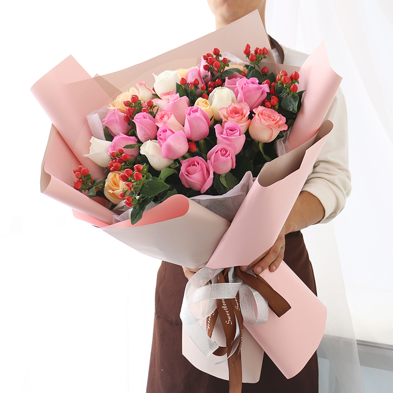 情人节鲜花同城配送粉玫瑰绣球洋桔梗混搭花束生日礼物送闺蜜女友北京