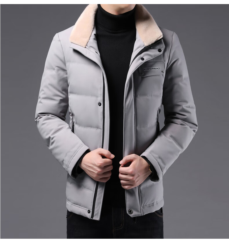 金苹果男装轻奢高端品牌 高级感服男短款冬季新款加厚灰色翻领休闲