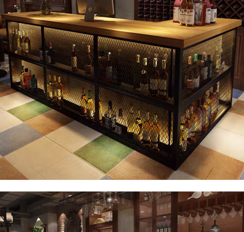 吧台柜 复古工业风酒吧酒柜吧台餐厅ktv收银台铁艺创意店铺商用吧台柜