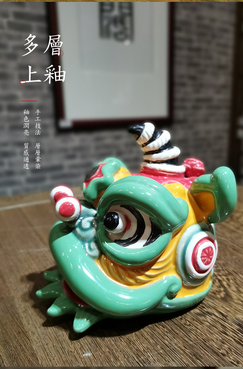 涓涓细语 摆件新居客厅新中式狮头陶瓷小摆件家居精致石湾公仔舞狮