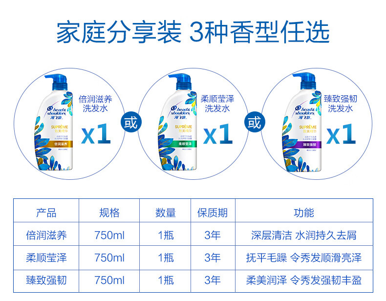 宝洁海飞丝致美去屑止痒洗发水男女通用家庭装750ml臻致强韧洗750ml