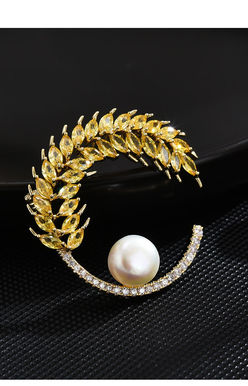 ock淡水珍珠丰收稻穗胸针微镶锆石胸花大衣西装配饰圣诞情人节生日