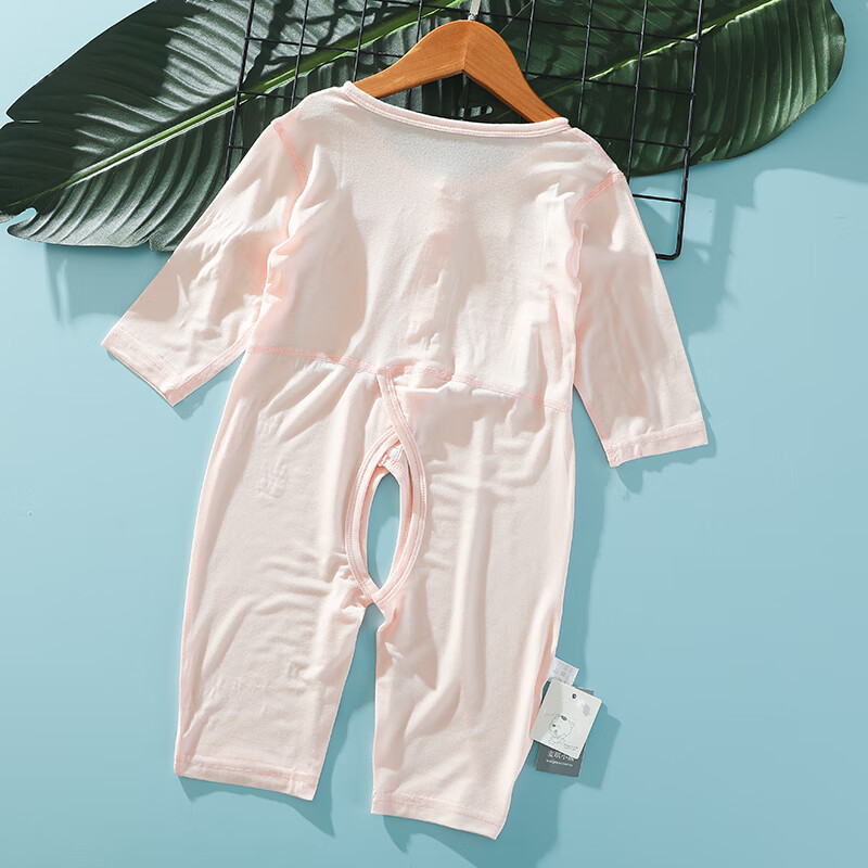 迪士尼(disney)艾草无骨婴儿冰丝莫代尔长袖连体衣薄款夏空调服开档