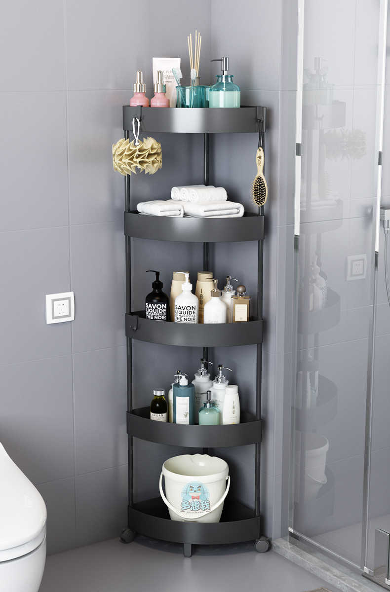 浴室置物架卫生间墙角三角落地多层厕所洗澡间拐角收纳转角柜子 白色