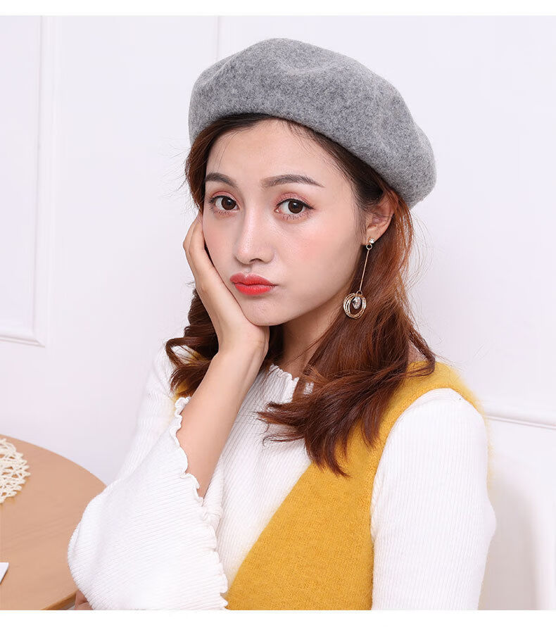 贝雷帽女2020新款时尚潮流2020秋冬新款羊毛帽子女冰冰同款贝雷帽红咖