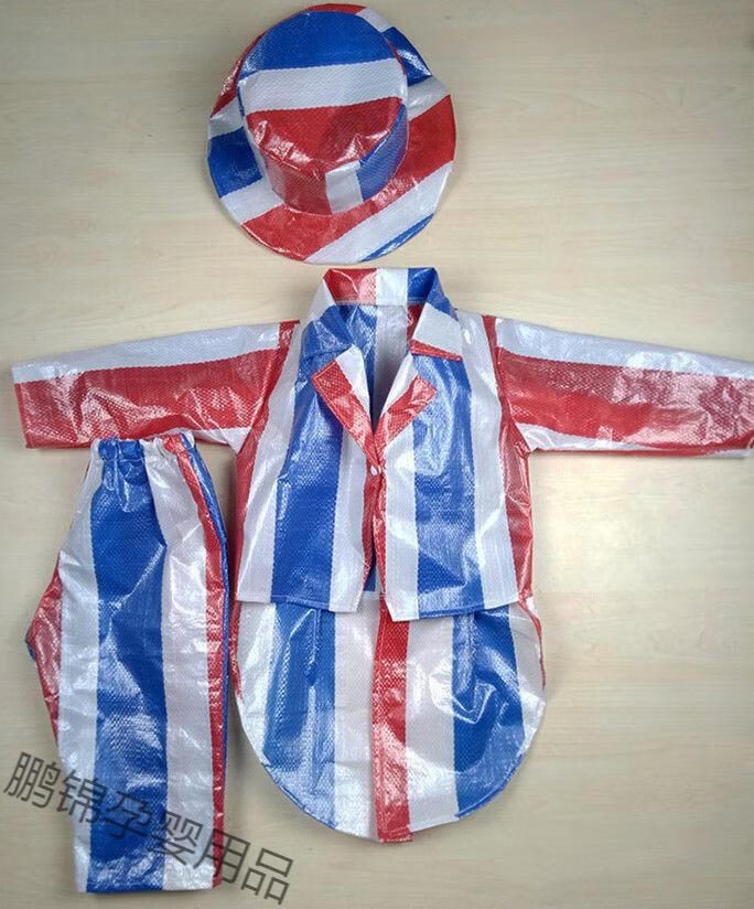 儿童新品燕尾服三件套舞台走秀演出服纯手工制作环保塑料袋幼儿园时装