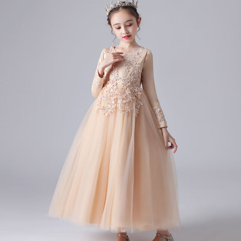 初中女学生朗诵主持人礼服礼服裙秋冬新款公主裙花童礼服女蓬蓬纱长裙