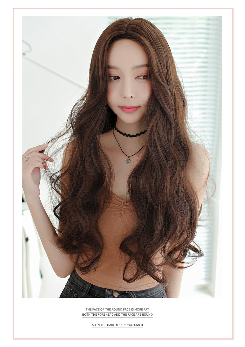 新品假发女中分长卷发大波浪时尚逼真化纤头套厂家现货巧克力色65cm