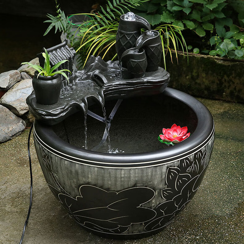 大型陶瓷流水鱼缸水缸阳台造景水循环鱼缸办公室客厅养鱼缸聚财缸五福