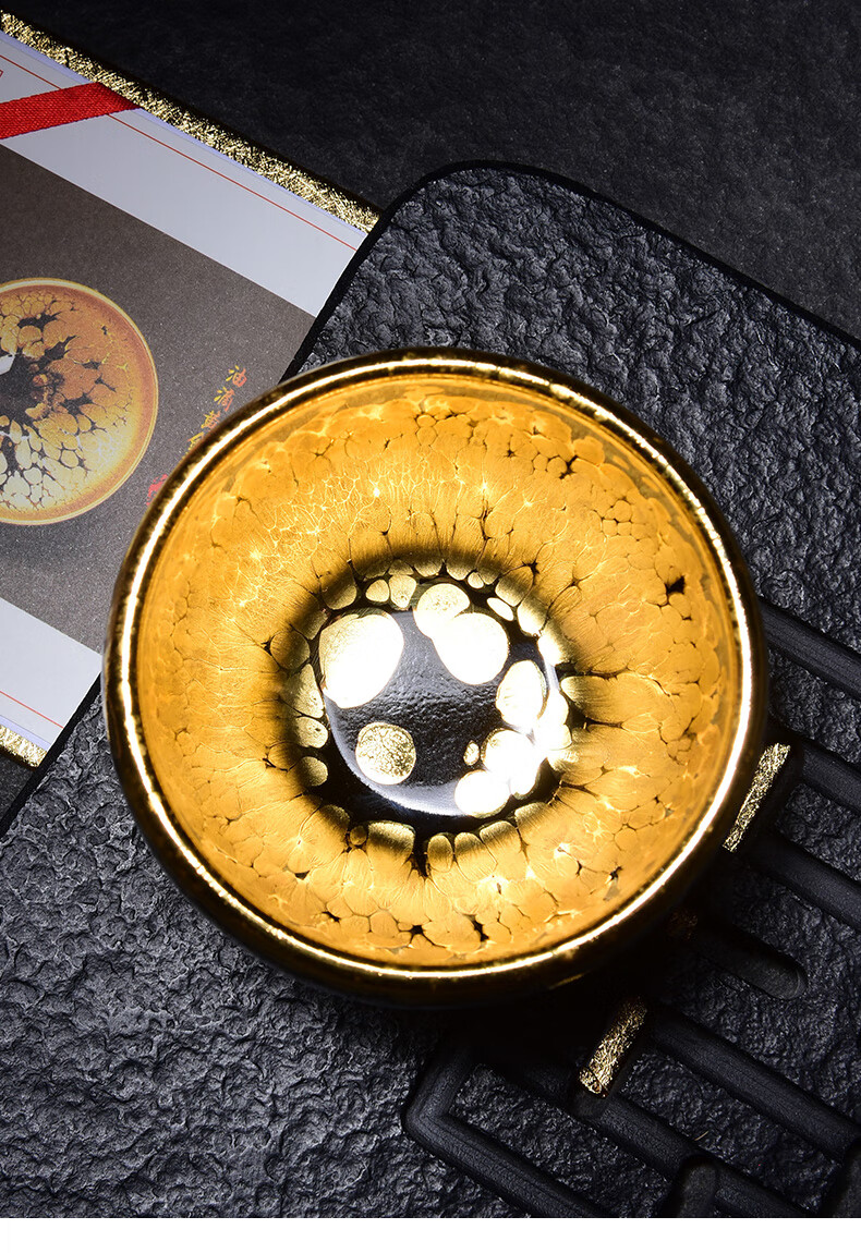 【品质好物】24k金油滴建盏主人杯茶杯家用礼品金盏茶盏鎏金建盏茶杯