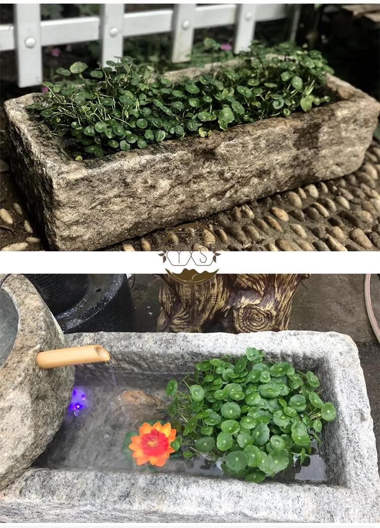 石头花盆石槽养鱼种花老旧石槽流水鱼缸摆件阳台水景庭院水槽石盆