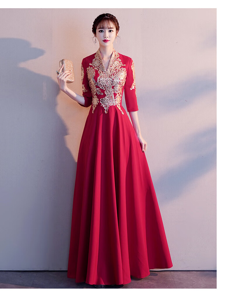 丽佰昕敬酒服2021新款红色长款春夏大气新娘服装时尚结婚晚礼服裙女