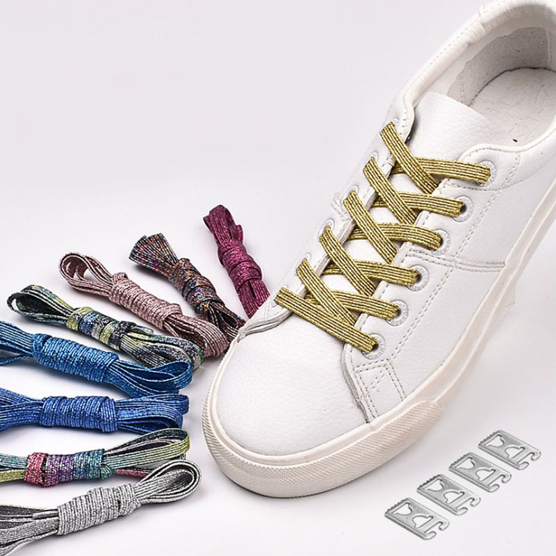 懒人鞋带绳免系弹力免绑儿童男珠光扁松紧卡扣彩虹鞋带女小白鞋带 卡