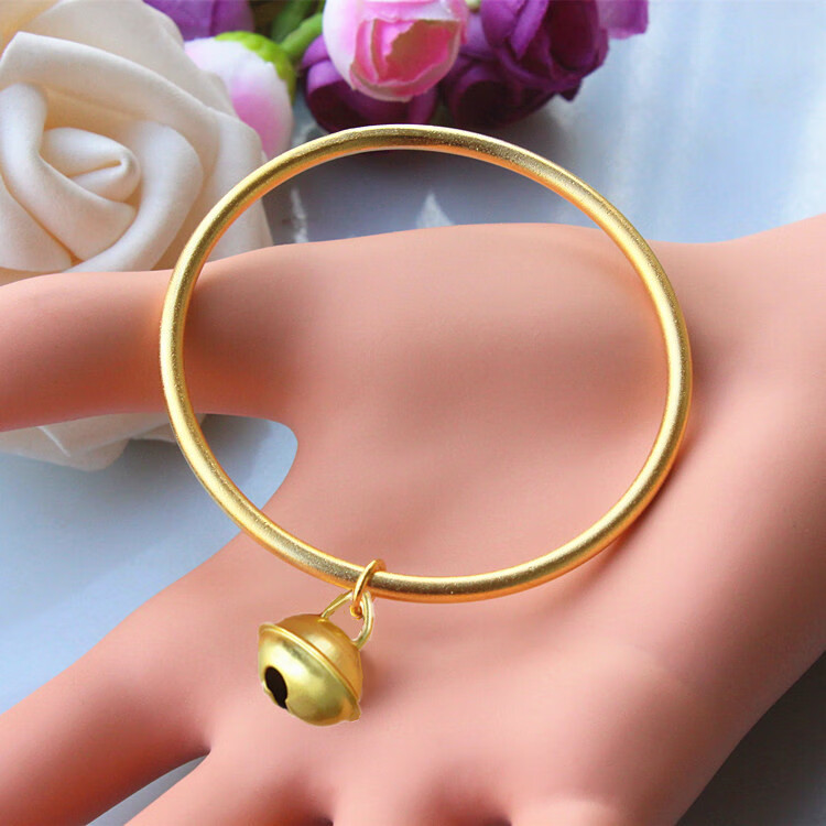 千福年手镯小红书抖音同款沙金吊福字传承镀光面手环实时尚个性铃铛款