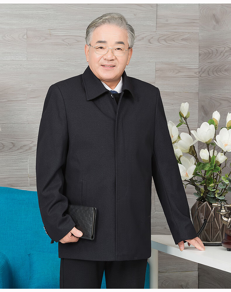 香港老爷车厚款秋季老父装夹克衫中老年男装秋装老人外套老爷爷装上衣