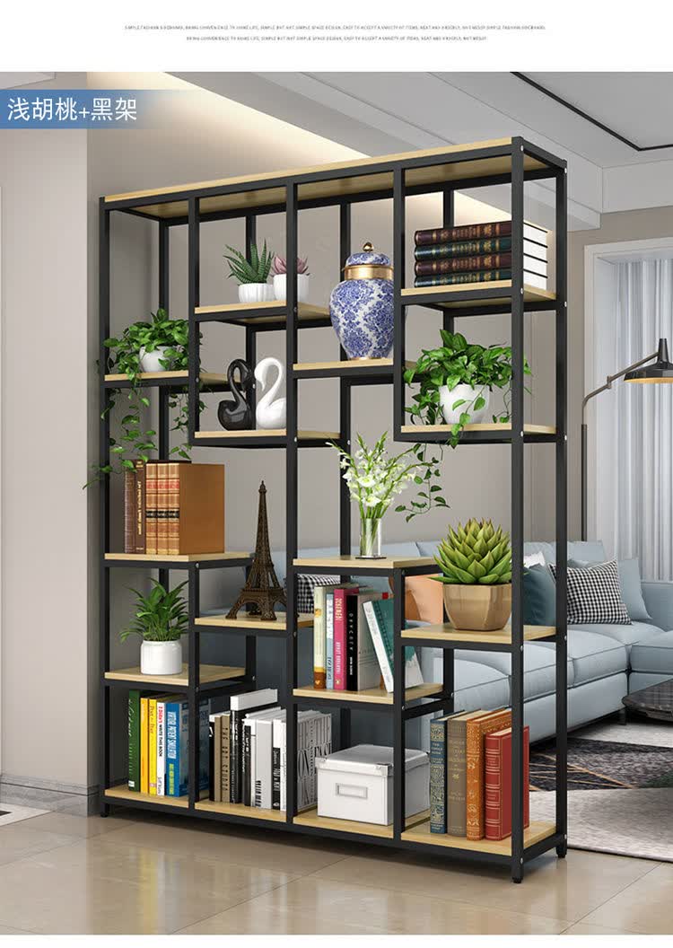 置物架落地多层办公室隔断简约组合架子客厅玄关柜钢木书架展示架长
