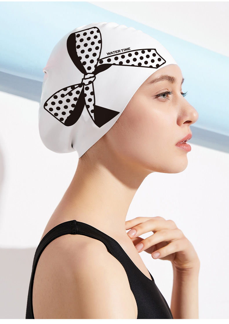 watertime水川泳帽女防水不勒头长发专用可爱韩国大号印花护耳硅胶游