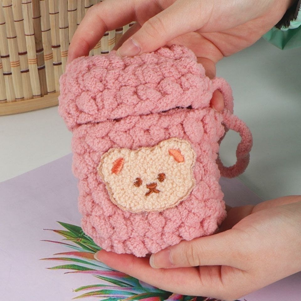 烟盒diy网红同款手工编织可爱小熊烟盒软硬毛线套成品送男友肉粉色